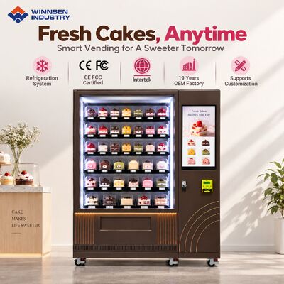 Kalite Winnsen Automatic Bakery Cake Vending Machine Chilled Pastry Display Cashless Payment for Retail Store fabrika
