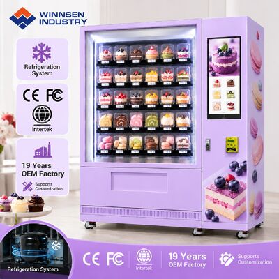 Kalite Winnsen Chilled Cupcake Vending Machine Glass Front LED Display Keeps Cream Cakes Fresh fabrika