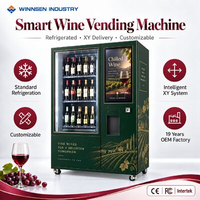 Kalite Winnsen Glass Front Display Wine Vending Machine with LED Lighted Shelves Refrigerated Cabinet fabrika
